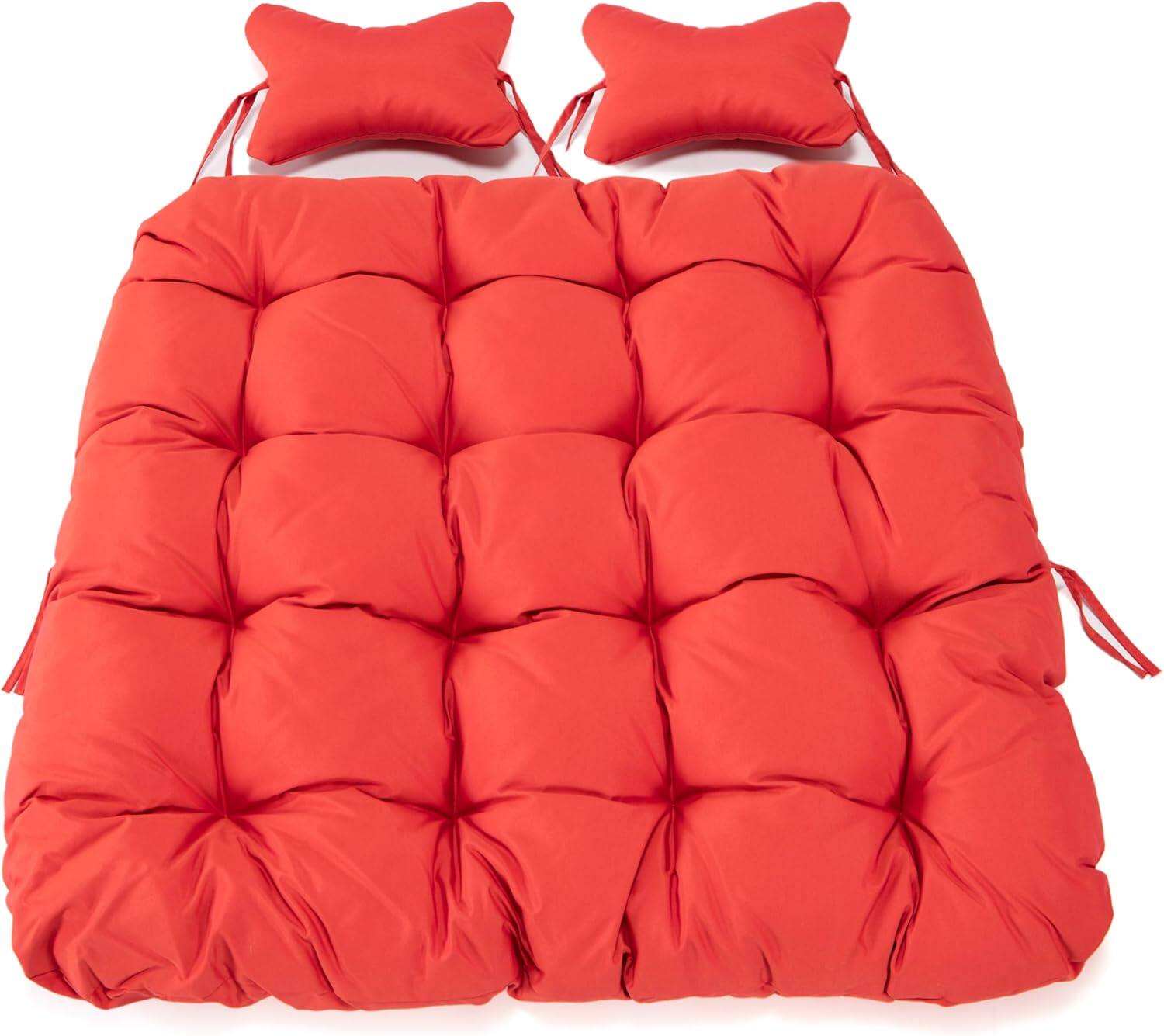 Back. LeisureMod - LeisureMod 2-Person Egg Chair Cushion with Headrest - Folding Double Swing Chair Replacement Pad, Weather-Resistant - Red.