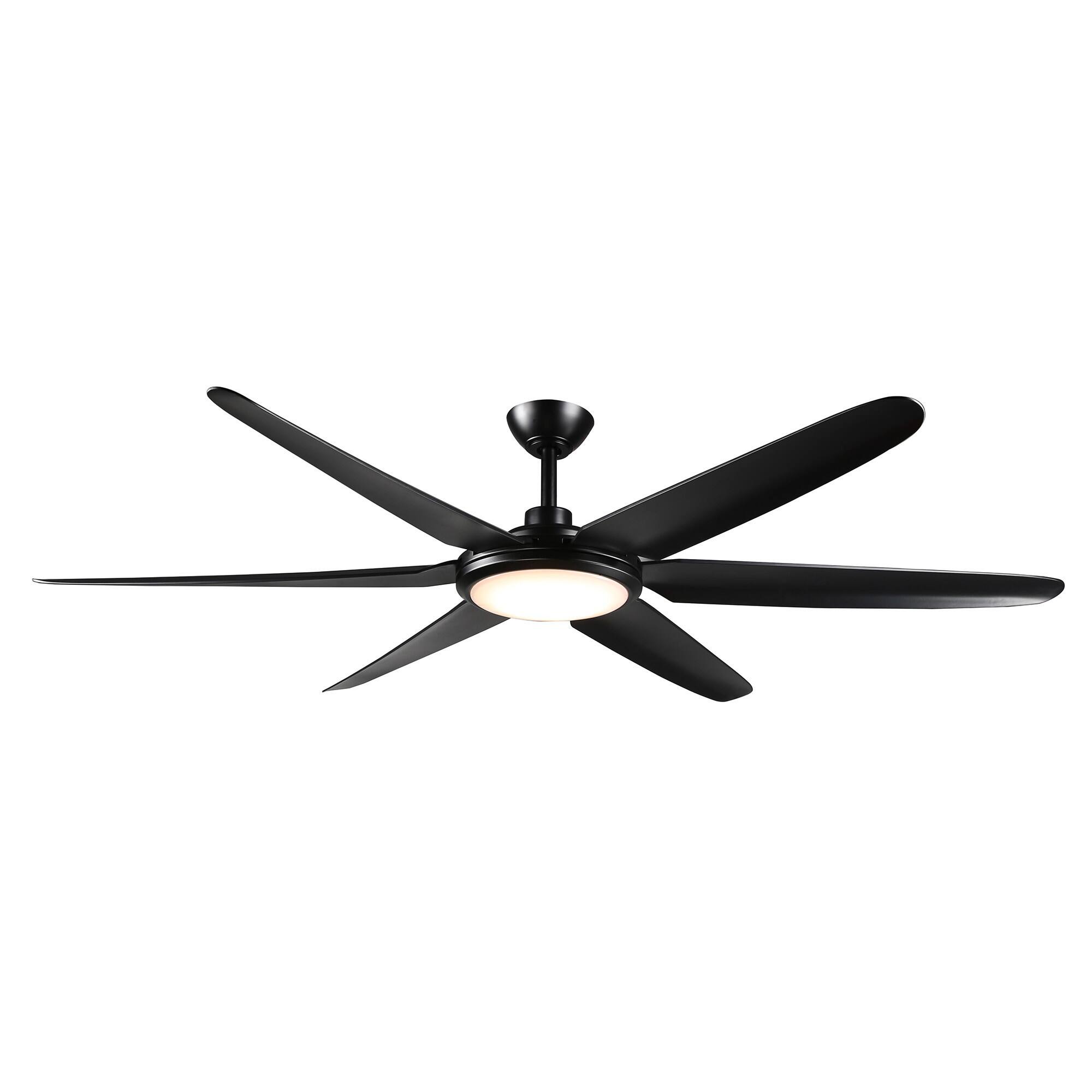 Alt View 1. Parrot Uncle - 65" Modern Black Large 6-blade LED Ceiling Fan with Light and Remote - Black.