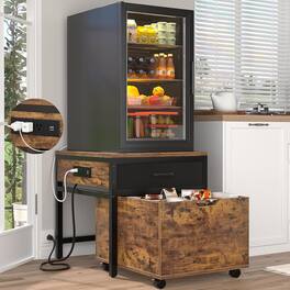 Aheaplus - Rolling Mini Fridge & Microwave Stand with Drawer, Outlets - Heavy Duty for Dorm, Office & Apartment - Rustic Brown