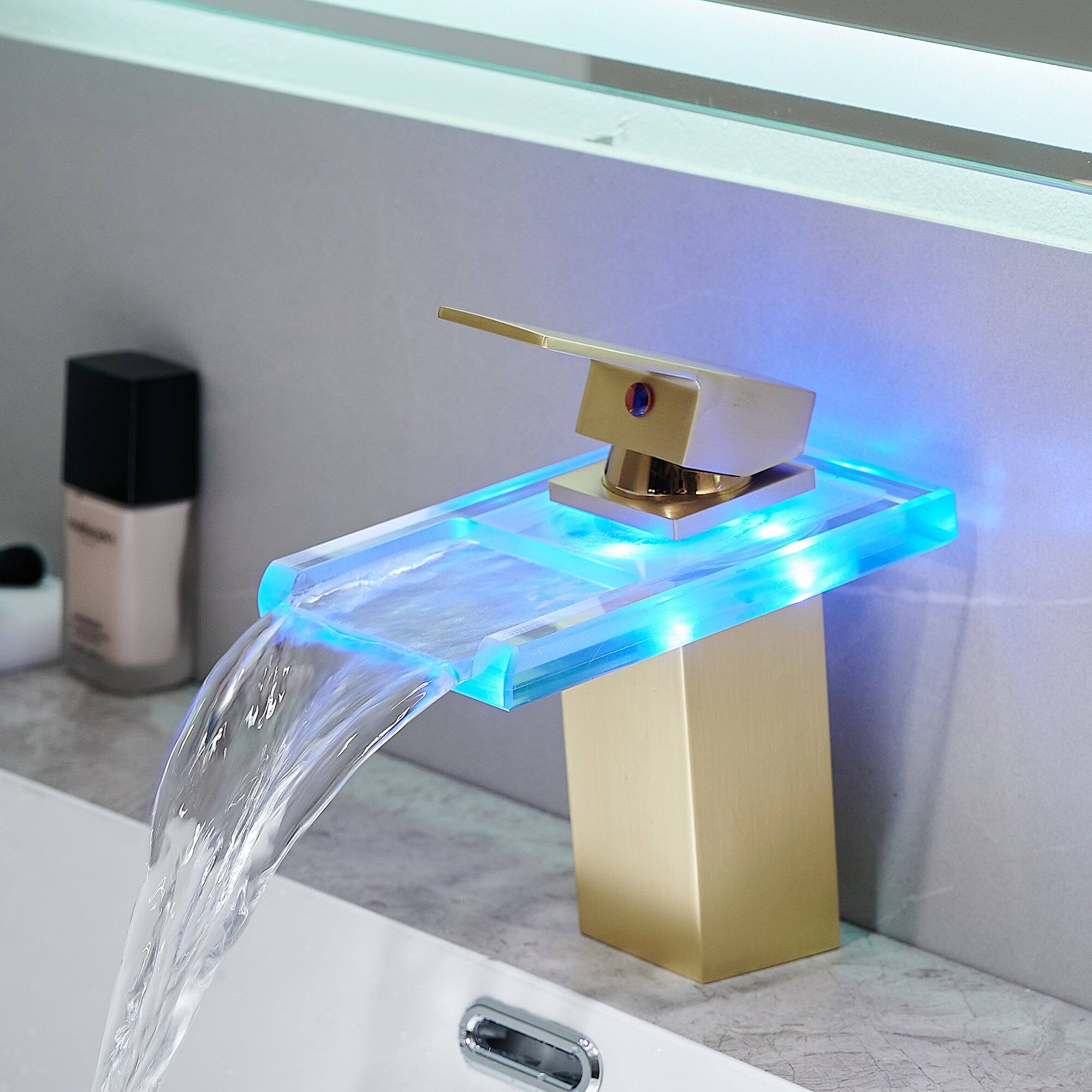 Alt View 6. Boyel Living - Brass Single Handle Single Hole Bathroom Faucet Brushed Gold with LED Temperature Sensor and Supply Hoses Easy Install - Brushed Gold.