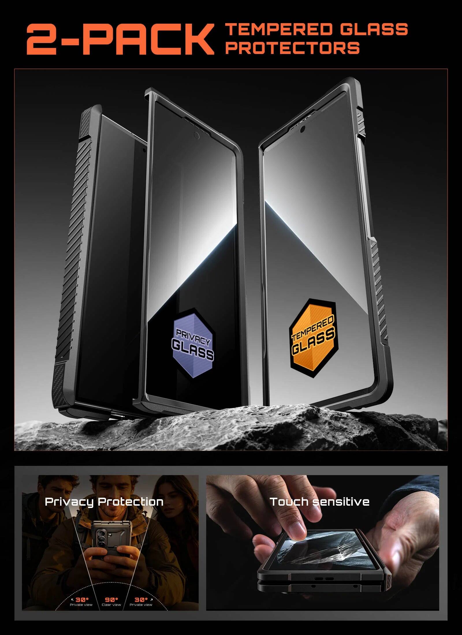 2-PACK TEMPERED GLASS PROTECTORS

PRIVREY GLASS

Privacy Protection Touch sensitive

30° - 90° - 30°