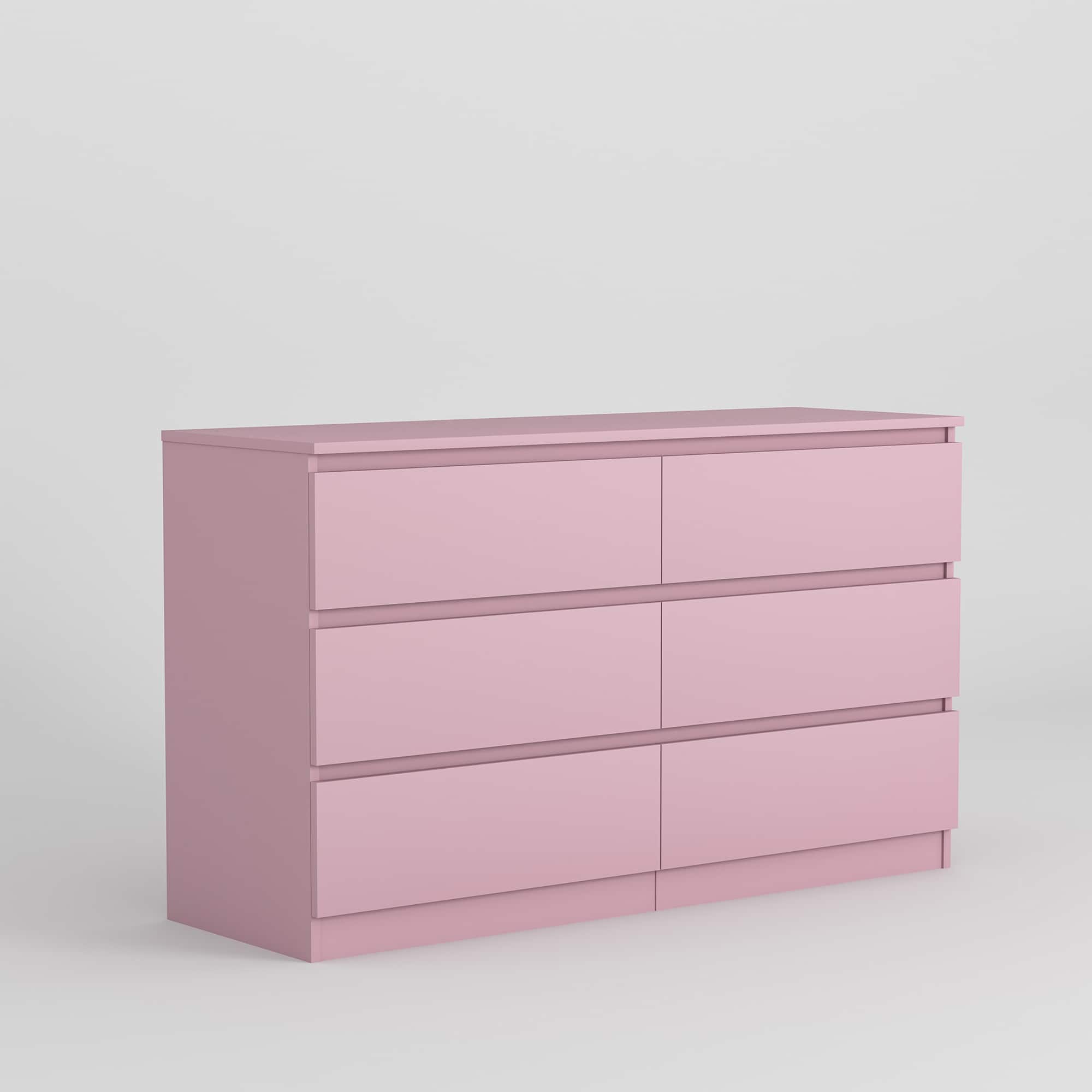 Spaco - Modern 6 Drawer Dresser Table, Storage Cabinet, Minimalist Chest, TV Stand Vanity For Bedroom, Living Room - Pink