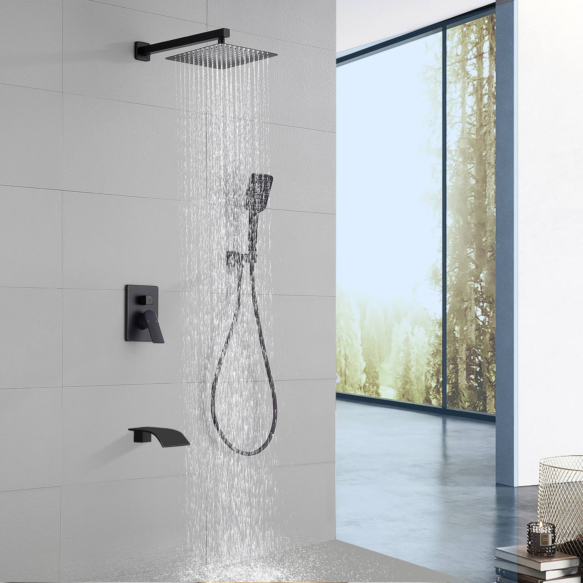 Alt View 3. Boyel Living - Matte Black Shower Set Brass SUS304 3-Function Valve 10-Inch Top Spray 3-Function Handheld cUPC - Matte Black.