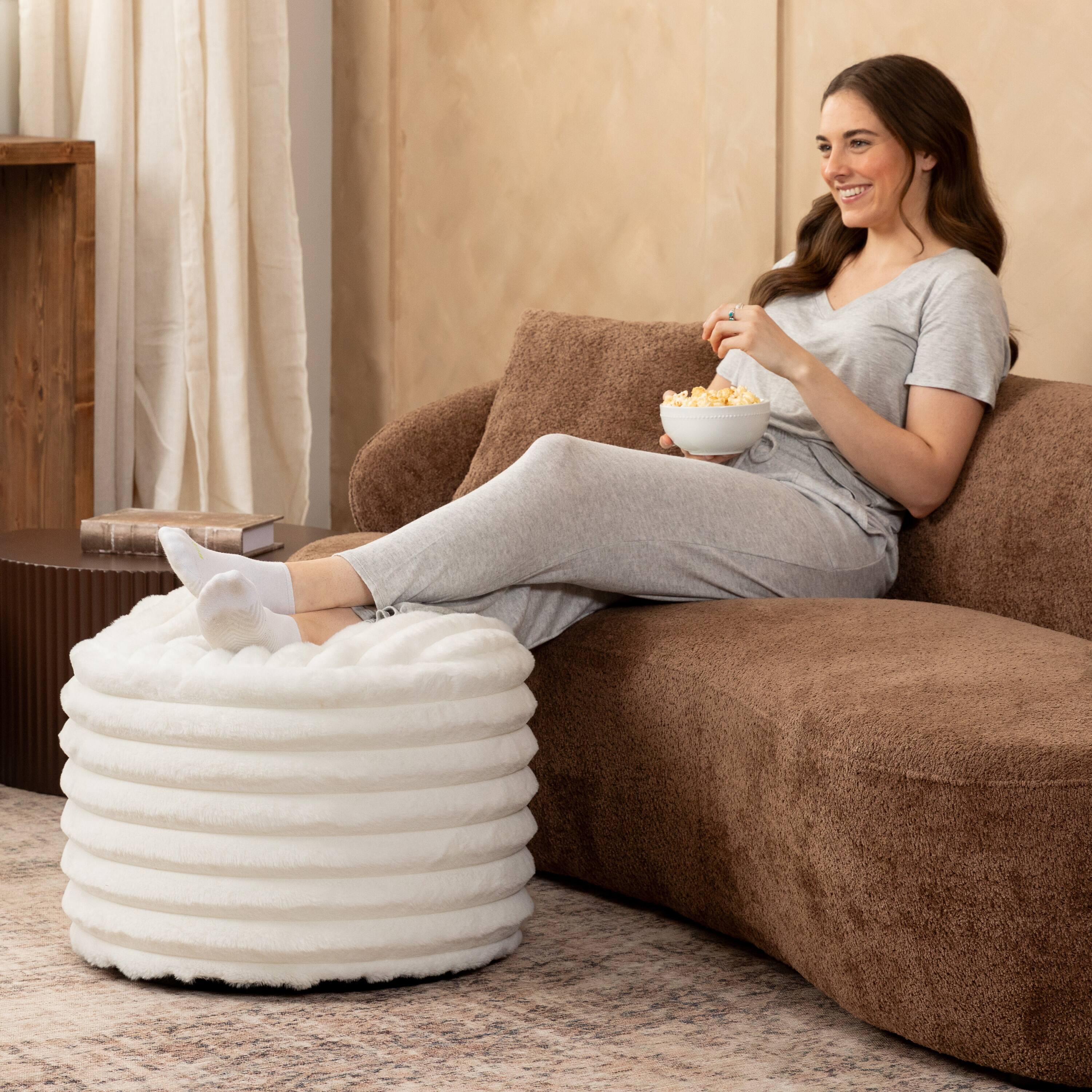 Left. Jaxx - Jaxx Paran Accent Pouf - Fluffy Faux Fur Ottoman for Modern Interior Design, Regular, Ivory - Plush Fur Ivory.