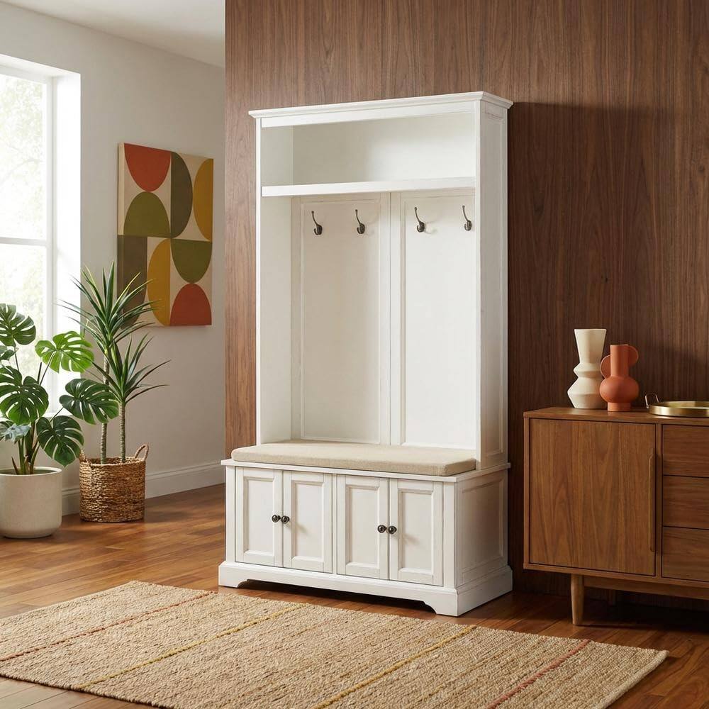 Left. FurniFact - White Hall Tree - Distressed White.