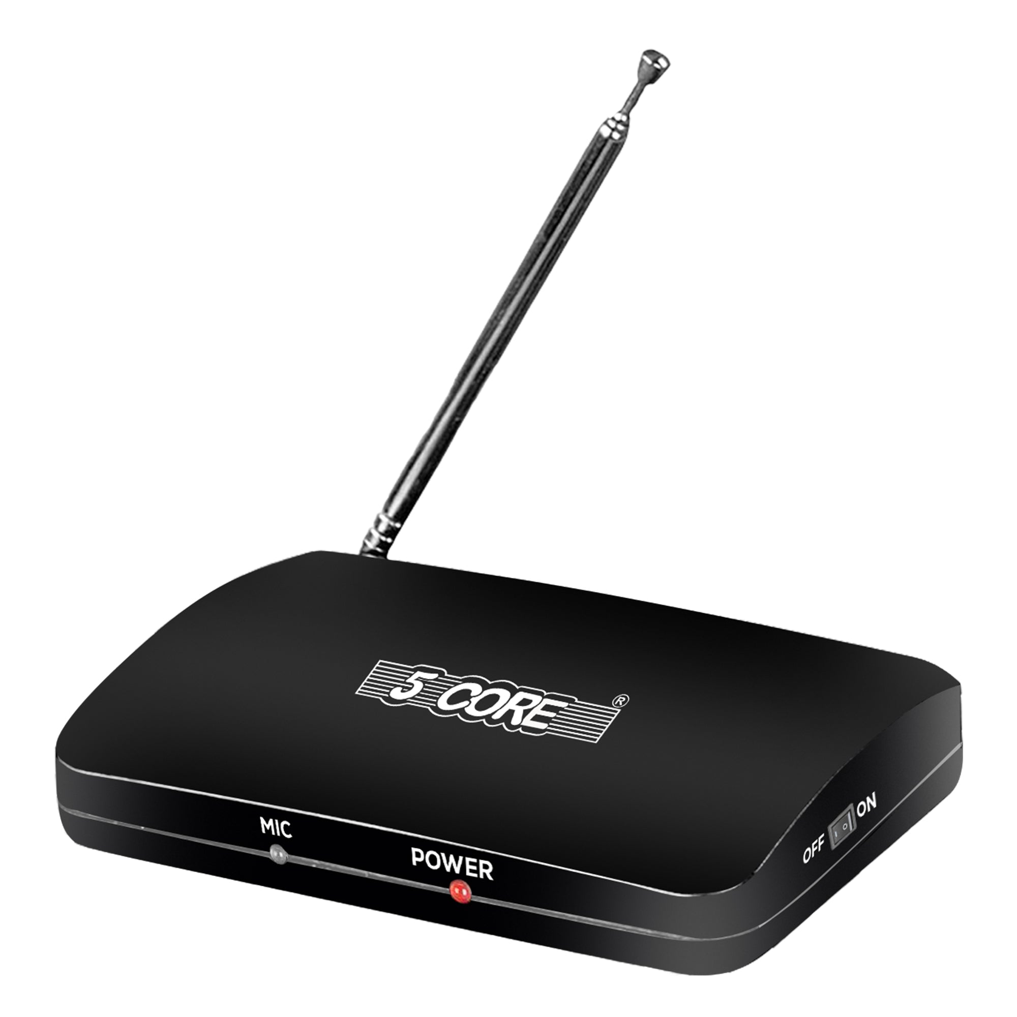 The text on the image is: "5 CORE R MIC POWER ON/OFF".