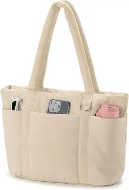 Vulpecula Spade - Multi Pocket Tote Bag for Women, Large Puffy Shoulder Purse Handbag with Compartments for Travel,Work - Nude