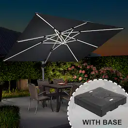 PURPLE LEAF - 9' X 12' Patio Rectangle Aluminum Solar Powered LED Cantilever Outdoor Offset Umbrella with Base for Garden Deck Pool - Gray