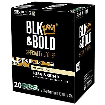 KEURIG  
BLK & BOLD  
SPECIALTY COFFEE  

MEDIUM ROAST  
RISE & GRND  
CARAMEL, LEMON, NUTTY, SMOOTH  

20 K-CUPS  
RECYCLABLE  

0.41 OZ (11.5g) EACH  
NET WT 8.1 OZ (230g)