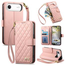 Dteck - Zipper Wallet Case for Apple iPhone Air,PU Leather Flip Cover with Card Holder Wrist Strap,Magnetic Snap Shockproof Case - Pink