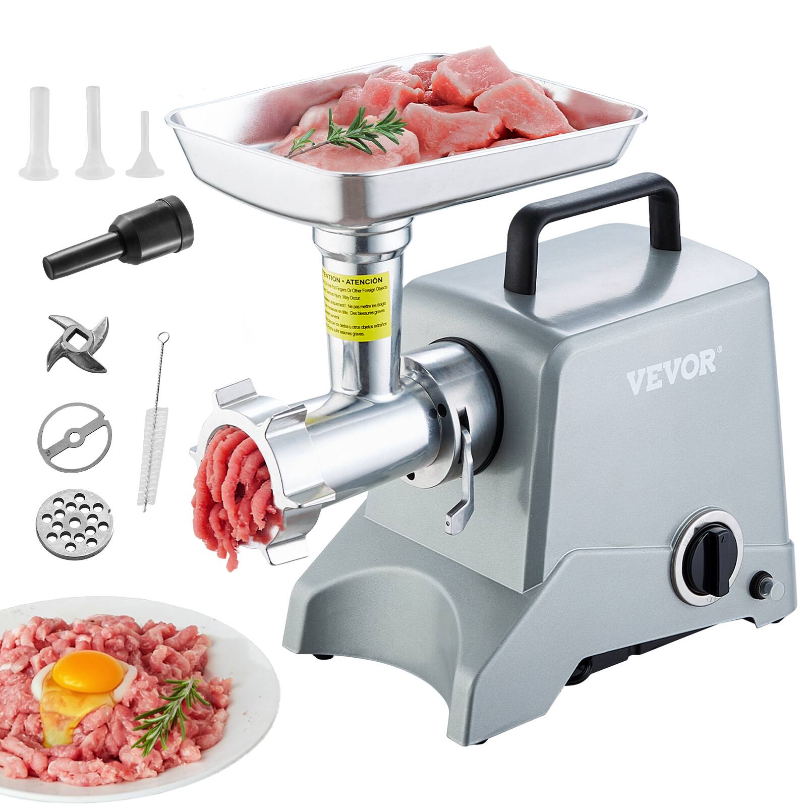VEVOR - Electric Meat Grinder, 5 Lb/Min Capacity, 575W(800W MAX) Industrial Meat Mincer with Blade, Grinding Plate - Silver