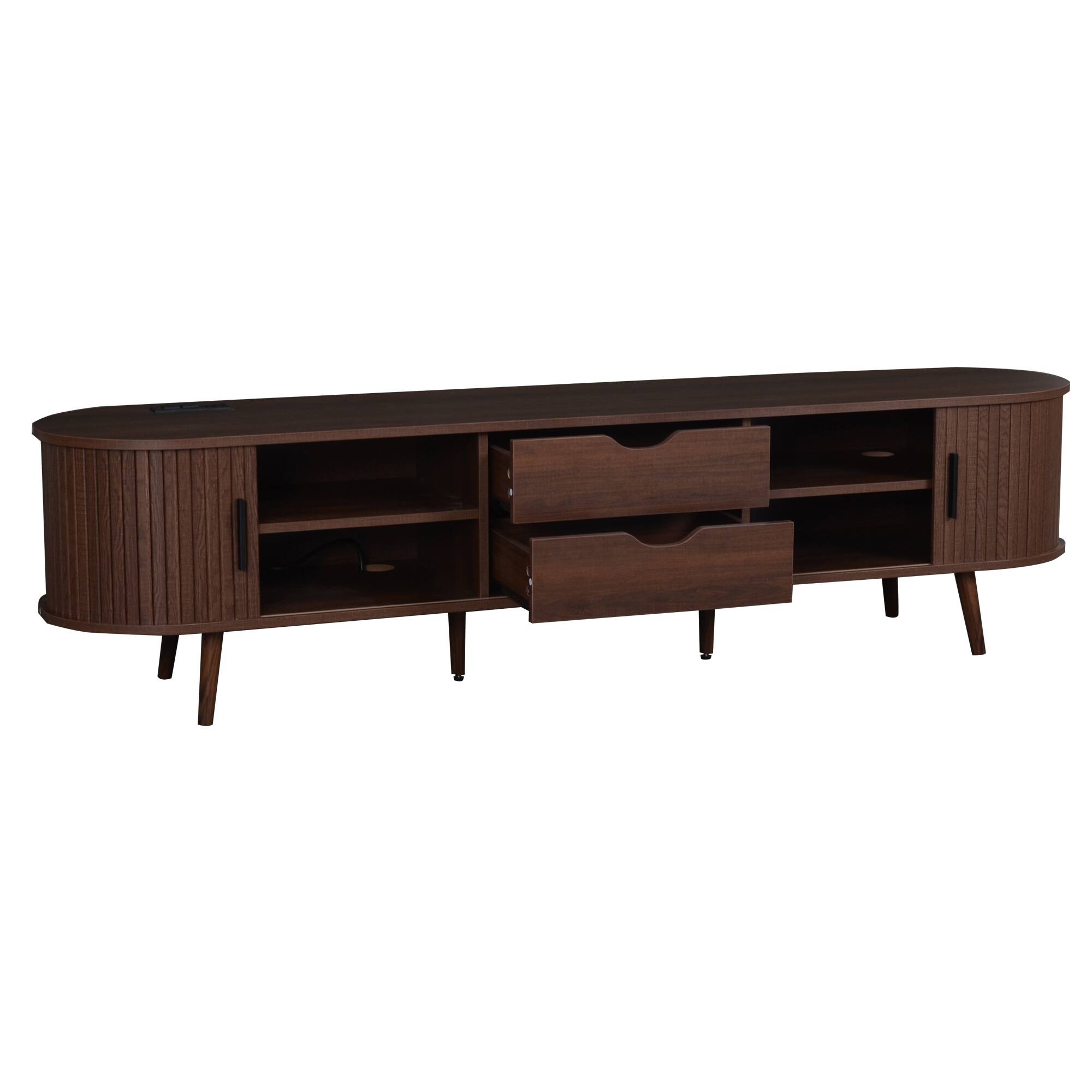 Alt View 6. Spaco - Spaco 70" Mid Century Modern TV Stand for 80" TV, TV Stand with Tambour Doors, Drawers, Power Outlet, TV Consoles - Dark Brown.