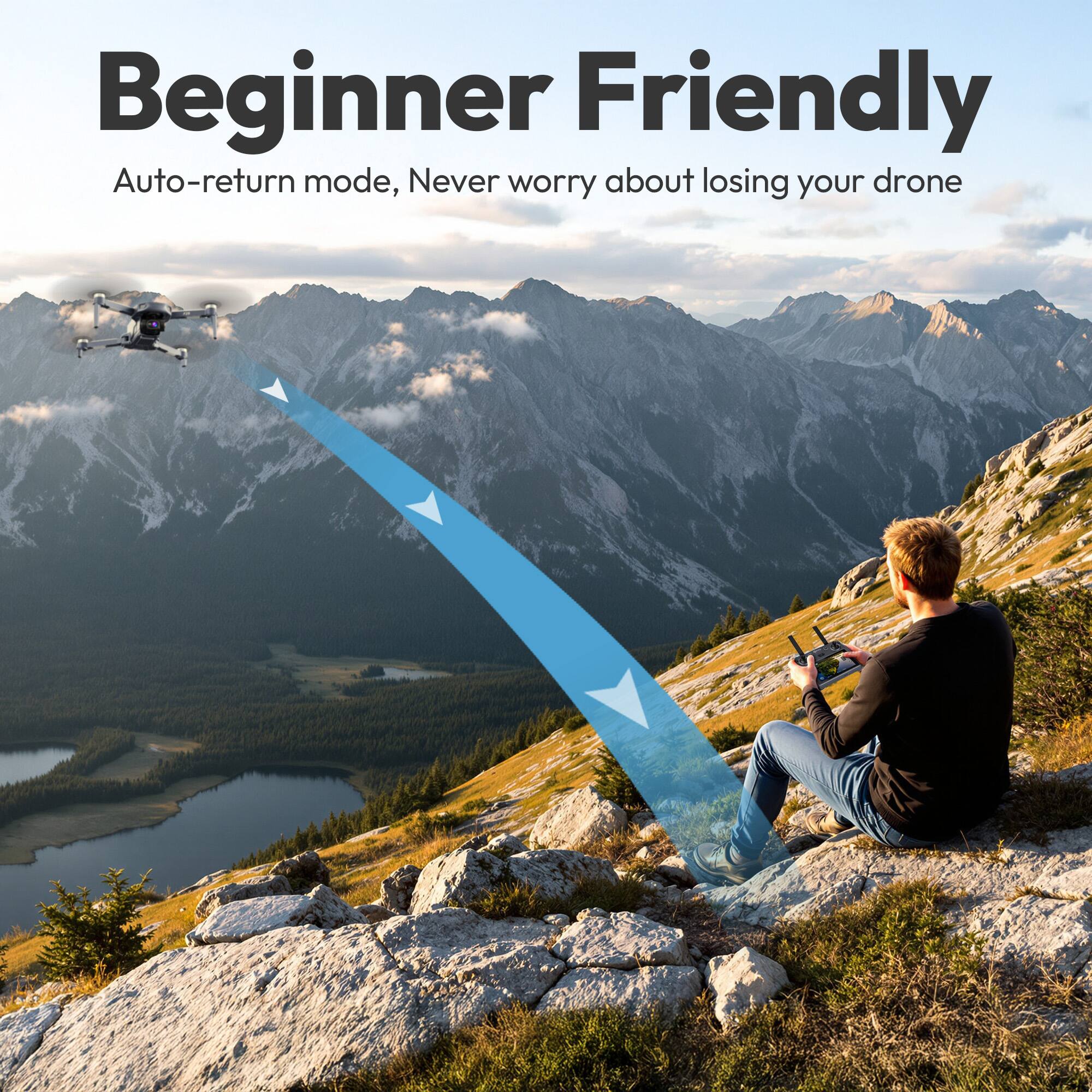 Beginner Friendly  
Auto-return mode, Never worry about losing your drone