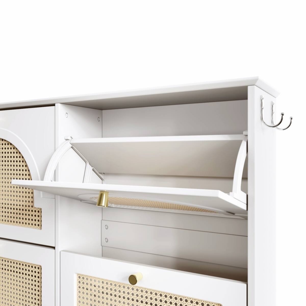 Alt View 6. HTUTWOO - Shoe Cabinet with 4 Rattan Doors & Anti-Tip Design - Entryway Freestanding Shoe Storage for Hallway, Living Room - White.