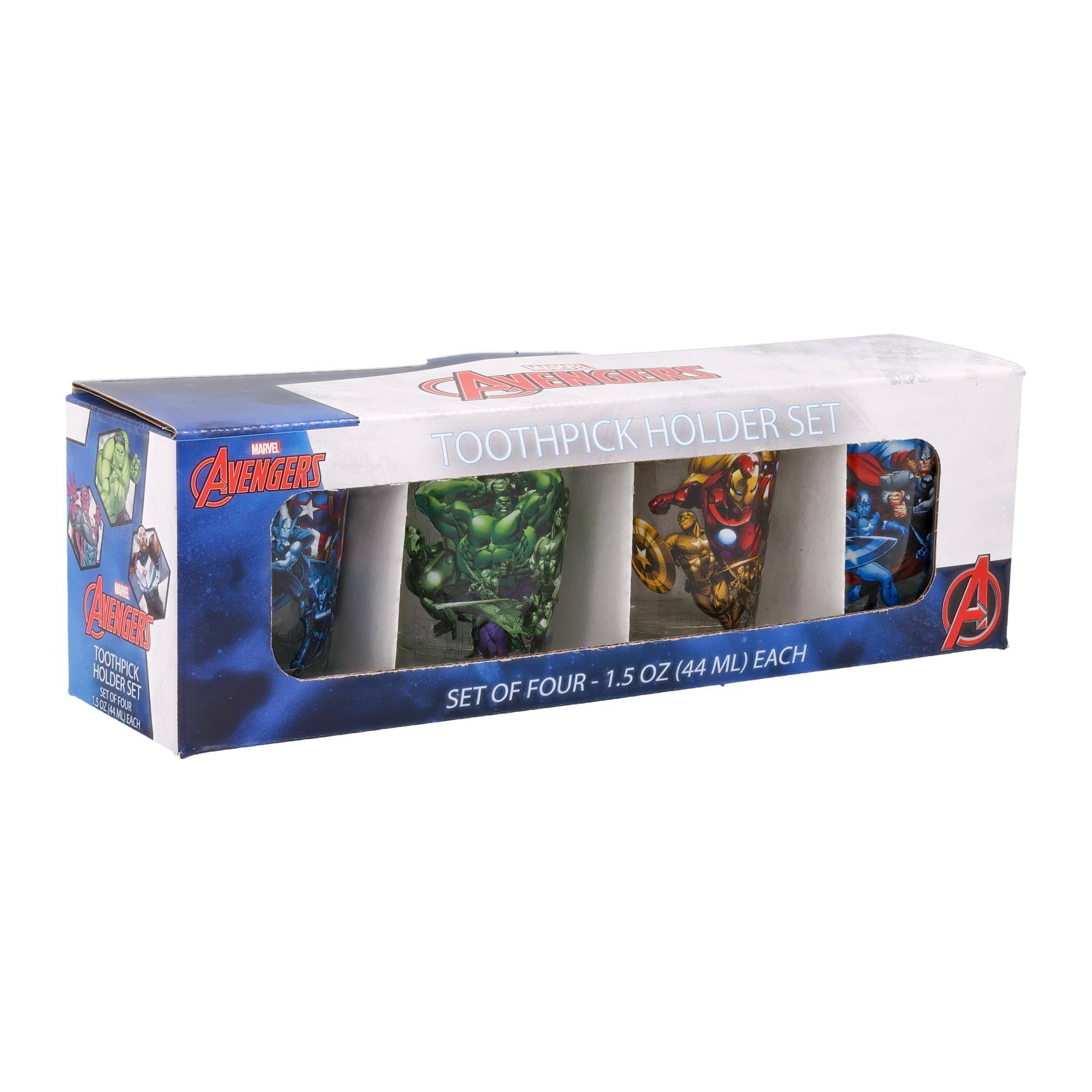 MARVEL AVENGERS  
TOOTHPICK HOLDER SET  
SET OF FOUR - 1.5 OZ (44 ML) EACH