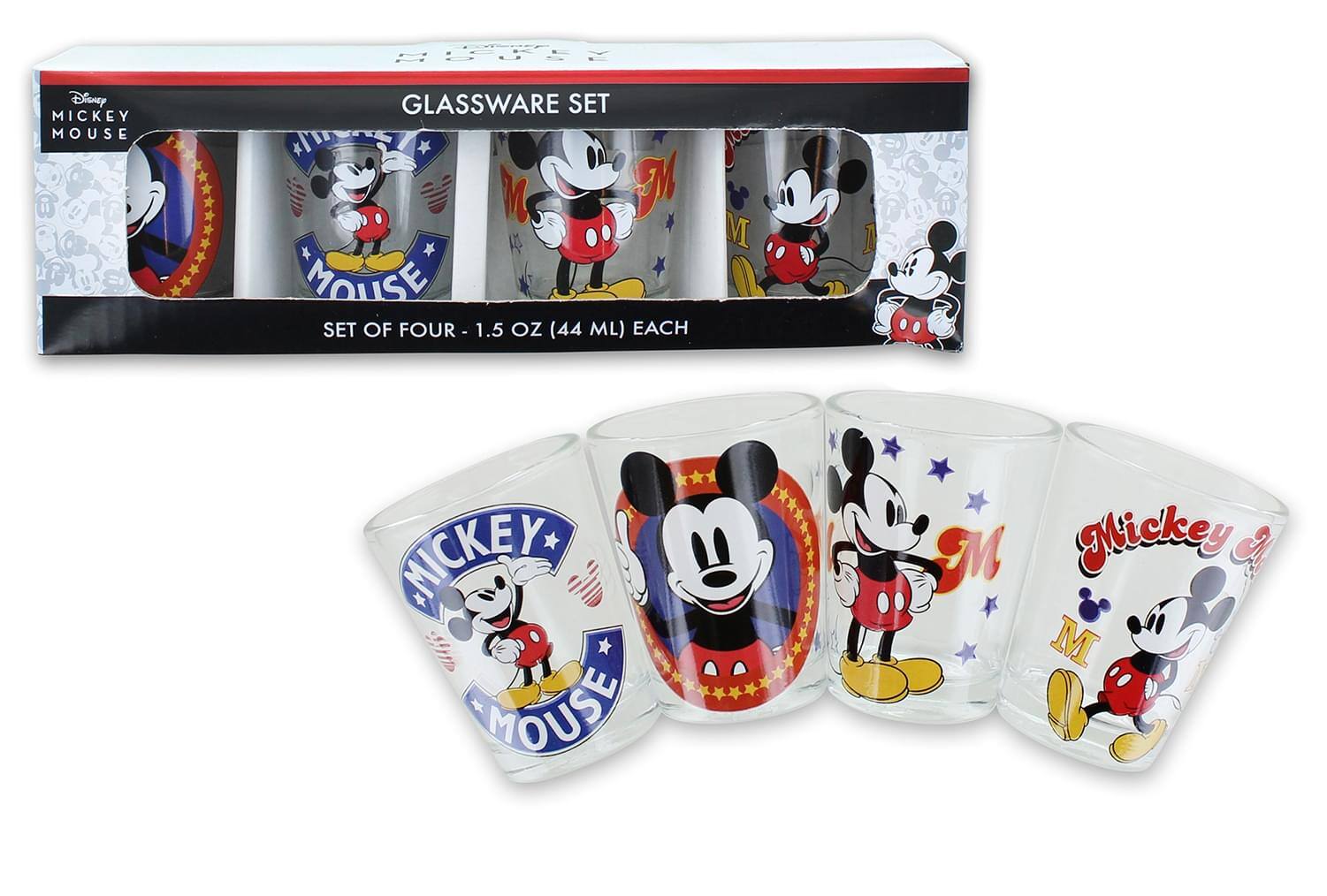 Disney Mickey Mouse Glassware Set  
Set of Four - 1.5 oz (44 ml) Each