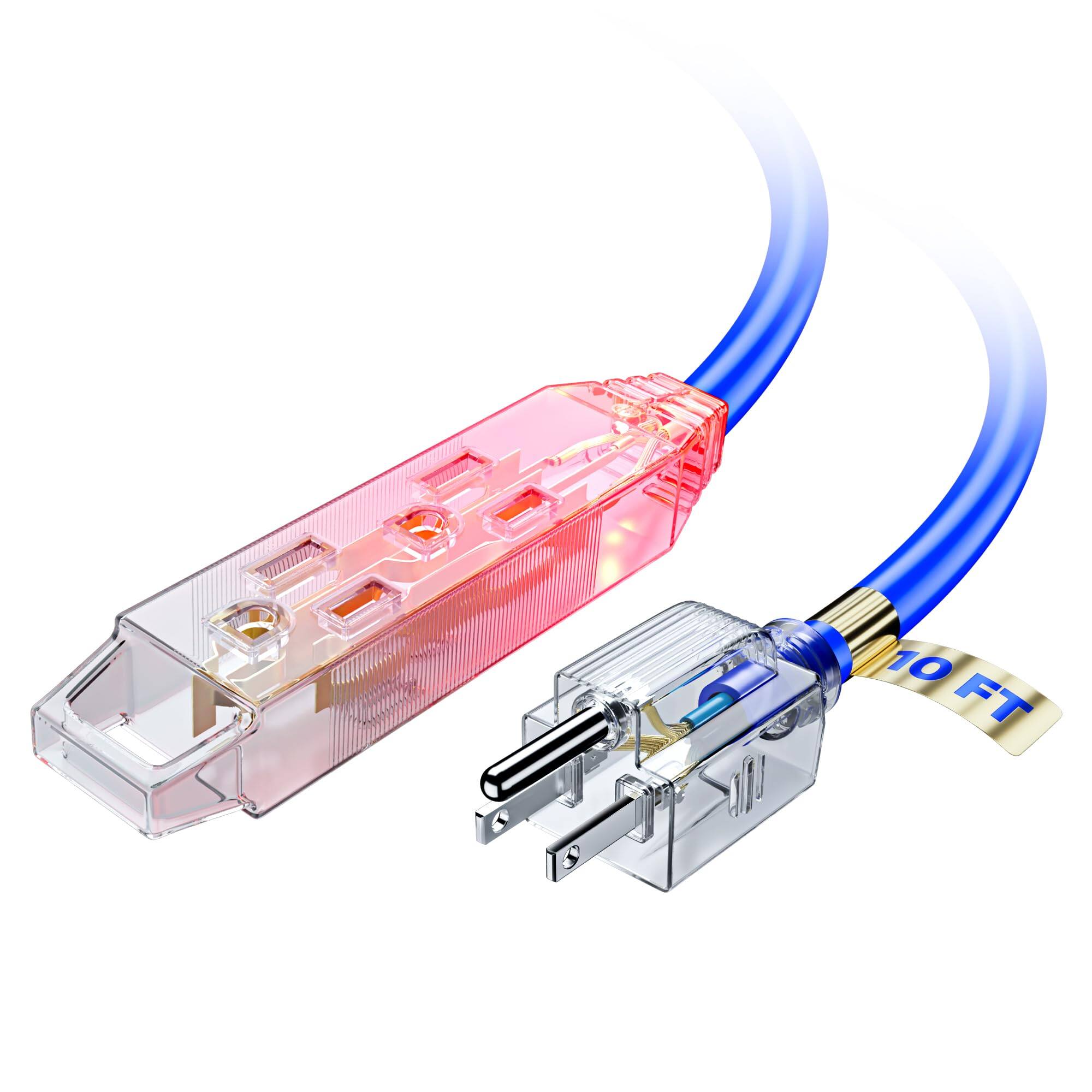 Front. Maximm - Extension Cord 10 ft, Extension Cord with Multiple Outlets and Lit Ends,16 Gauge ETL Listed - Blue.