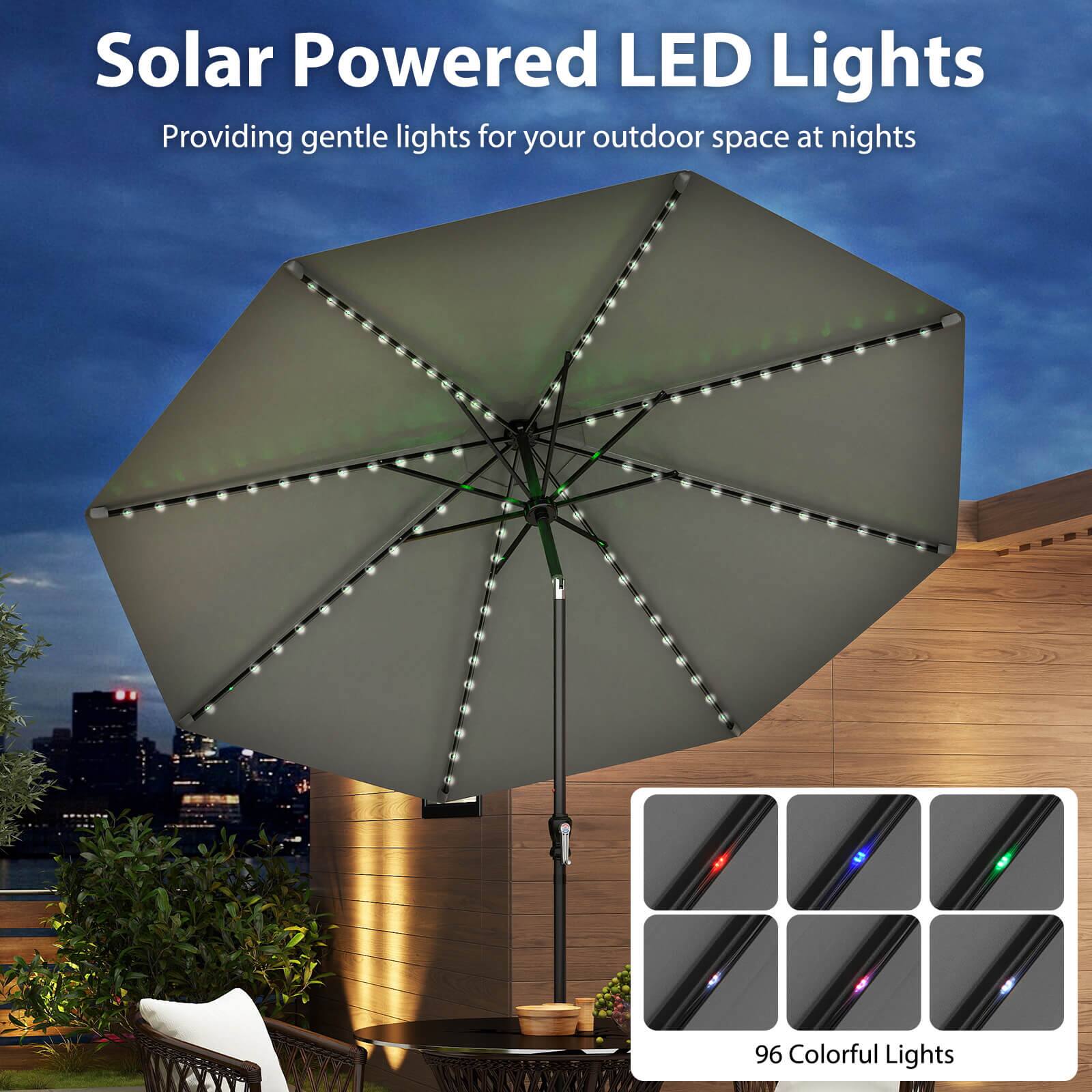 Solar Powered LED Lights  
Providing gentle lights for your outdoor space at nights  

96 Colorful Lights
