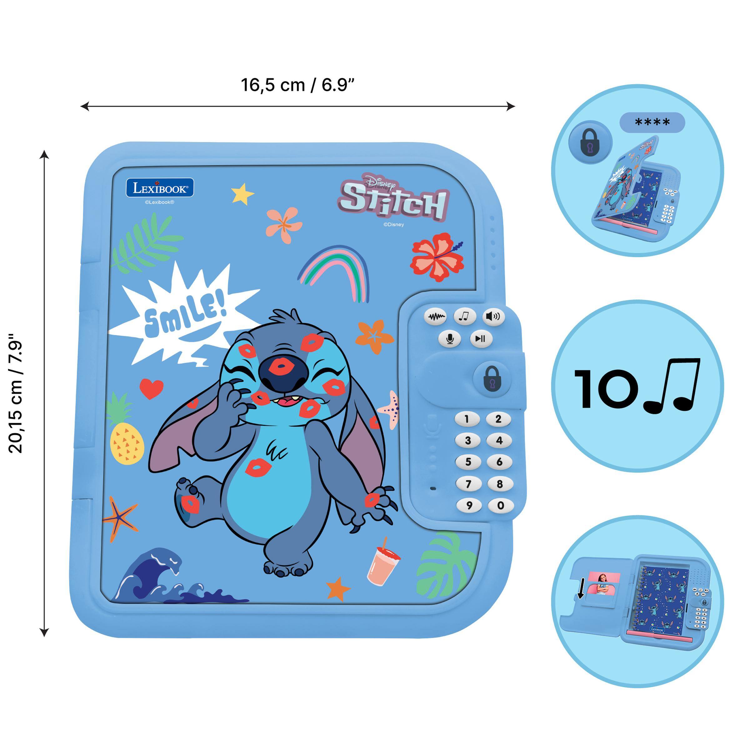 16,5 cm / 6.9"  
20,15 cm / 7.9"  
LEXIBOOK @NoodixaJ3 Smile!  
Disney StitcH  
Disney n DI  
1 3 5 7 9  
2 4 6 8 0  
:: 10.