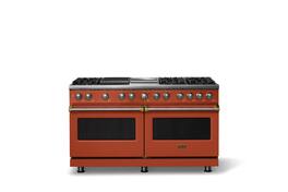 Viking - 60"W. 8 Burner Pro 5 Series 9.4 Cu. Ft. Freestanding Sealed LP Dual Fuel ConvectionRange with Brushed Brass Trim - Spiced Cider