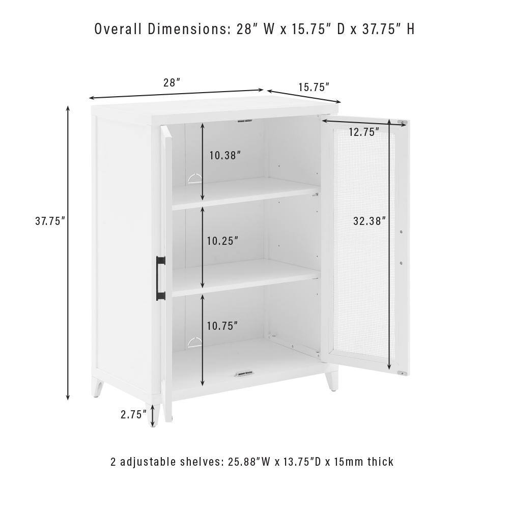 Overall Dimensions: 28" W x 15.75" D x 37.75" H

2 adjustable shelves: 25.88" W x 13.75" D x 15mm thick