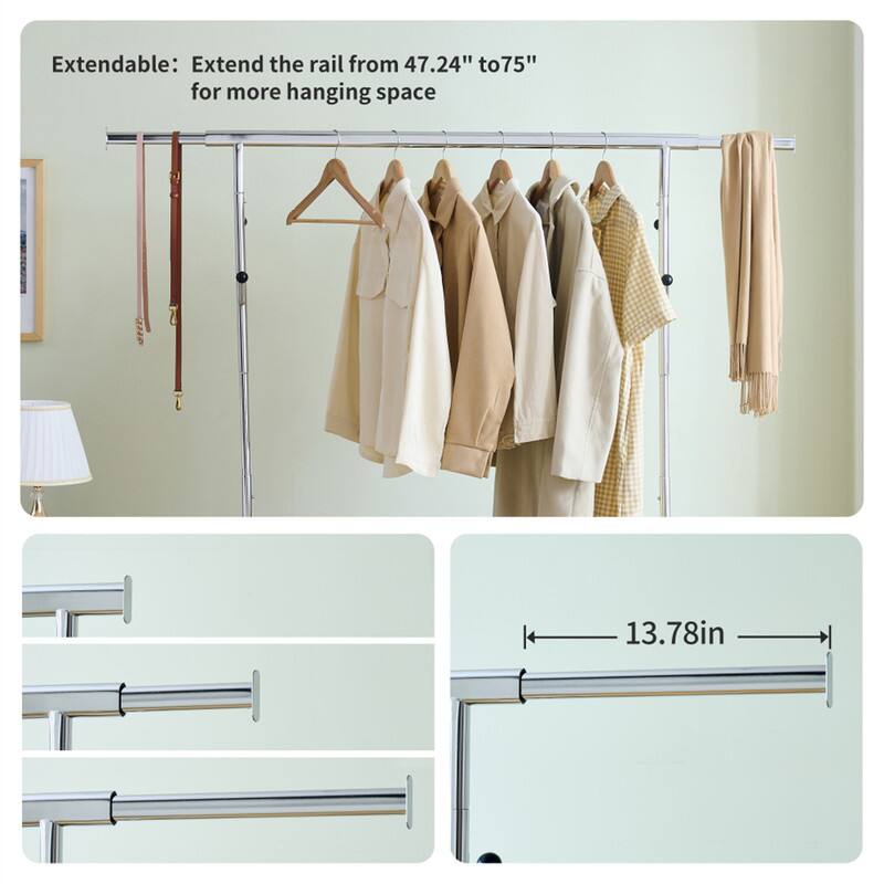 Extendable: Extend the rail from 47.24" to 75" for more hanging space

13.78in