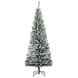Ecooso - 6' Tall Unlit Snow-Flocked Slim Artificial Christmas Tree with Realistic Branches and 492 Tips - Green