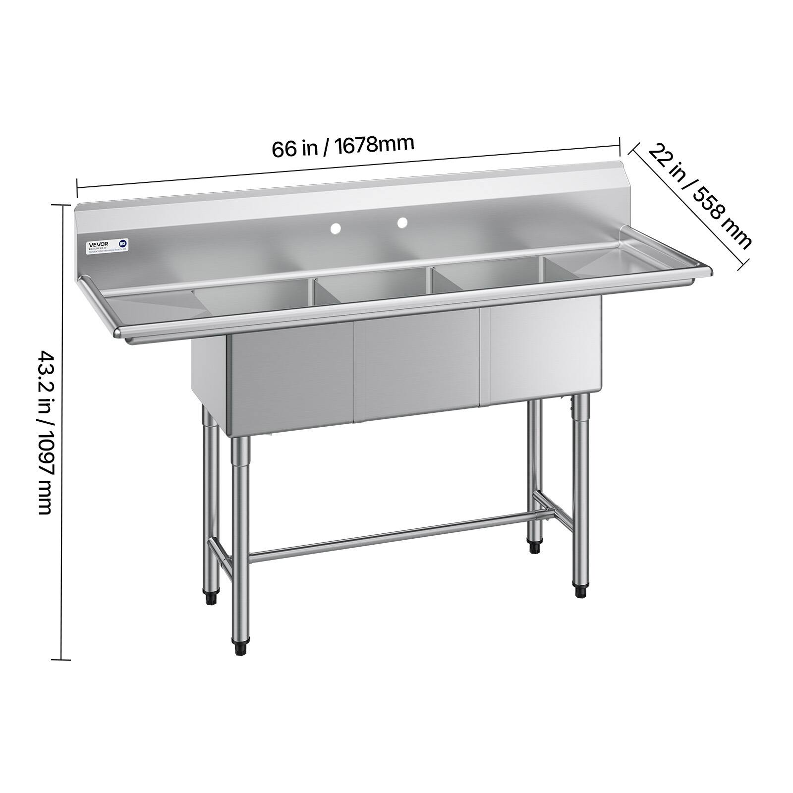 66 in / 1678 mm  
22 in / 558 mm  
43.2 in / 1097 mm