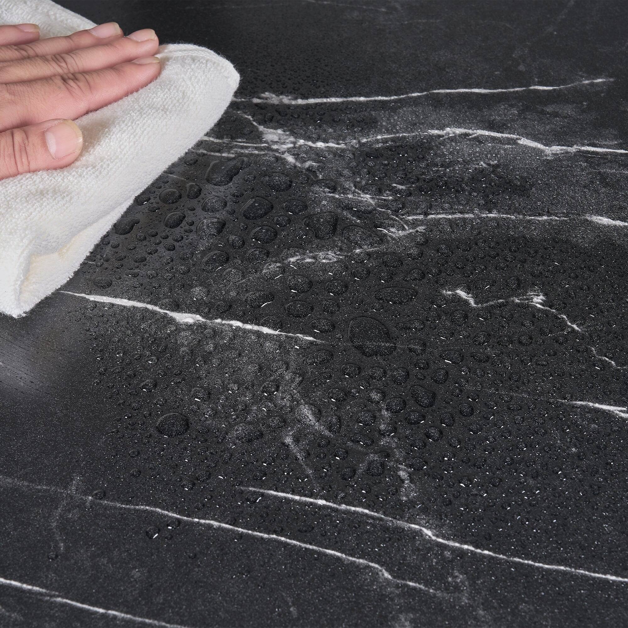 Angle. Vecelo - Extendable Dining Set for 2-8: Space Saving Benches, Expandable Farmhouse Table, Waterproof MDF, Black Metal Frame - Black.