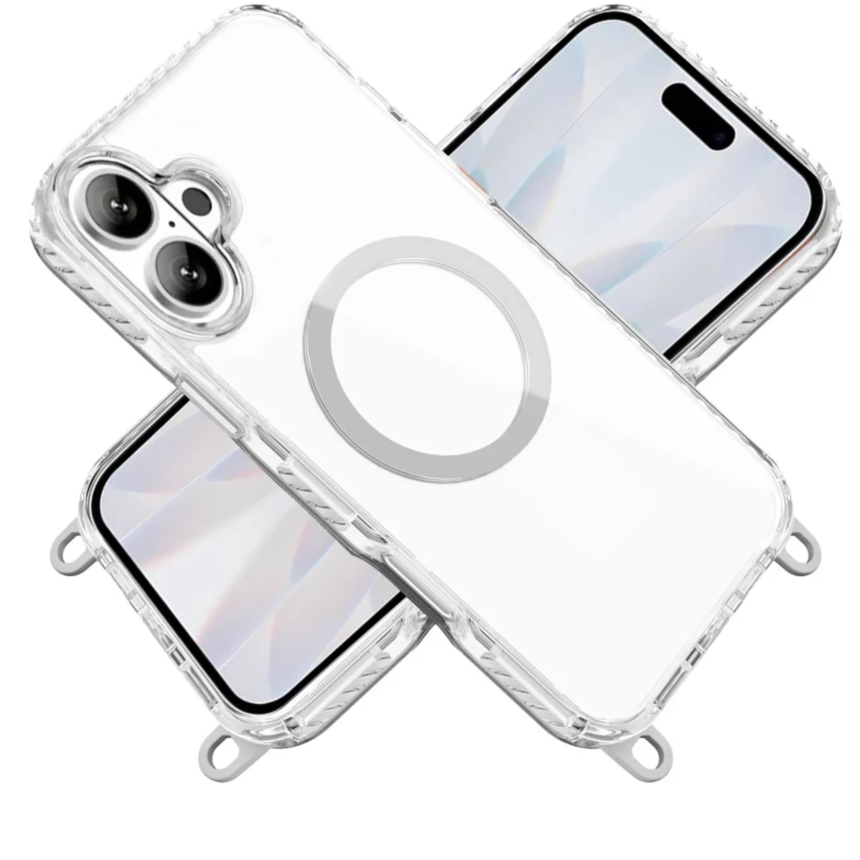 Back. Kitcheniva - Matching Lanyard Magnetic Circle Phone Case WIth Tempered Glass For iPhone 17 Light Pink - Light Pink.