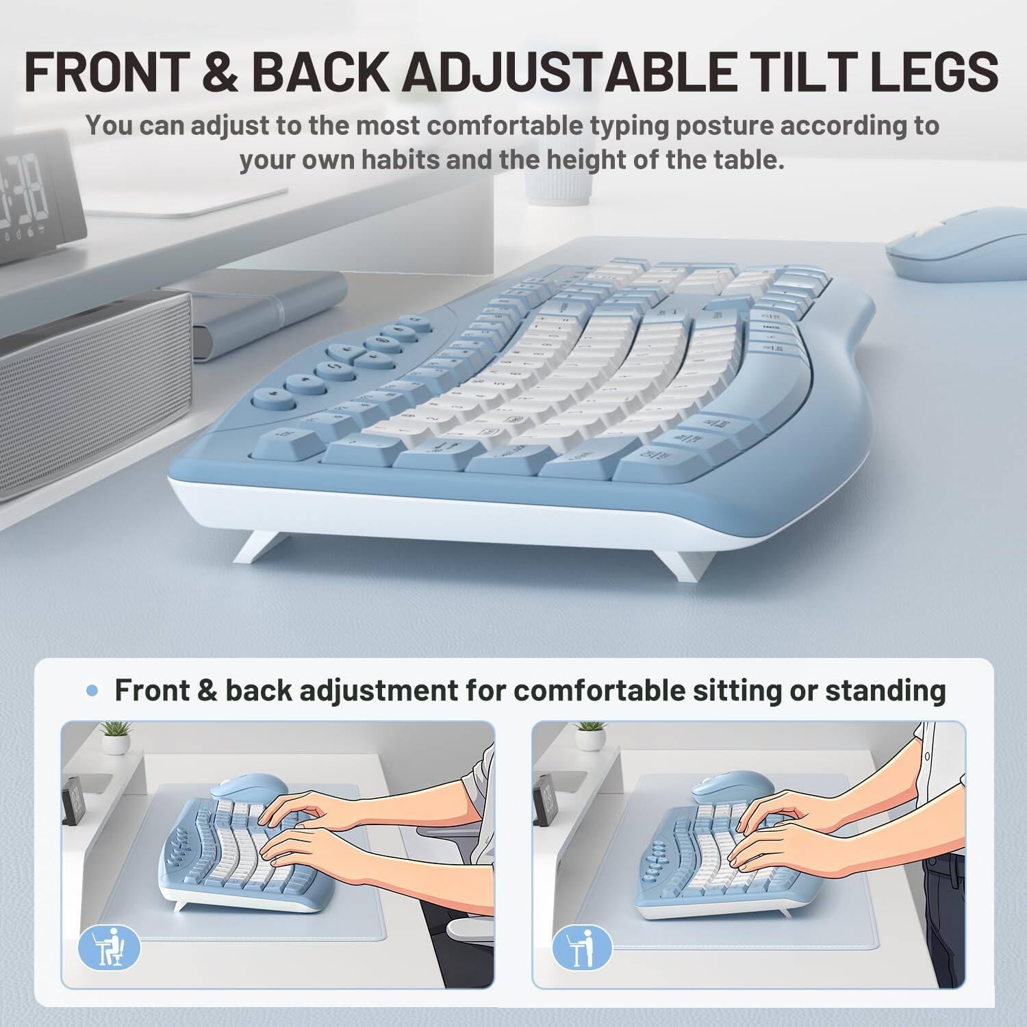 Bundle HESVAP Silent Ergonomic Wireless Keyboard and Mouse Combo, Full ...