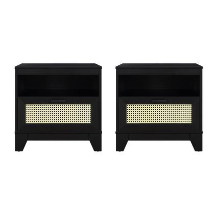 Front. Manhattan Comfort - Sheridan Mid-Century Modern 22" Nightstand - Set of 2 - Black.