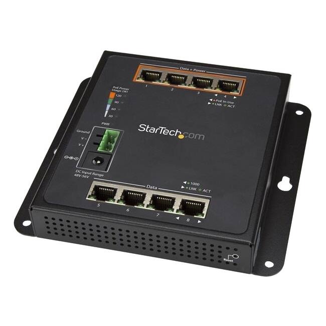 Data + Power  
Ground V-  
AN Power 2 Usage (W) 3 120 90 Pot In-Use LNK ACT 60 30 PWR  
StarTech.com  
DC Input 48V-56V Range  
Data  
1000 LNK ACT  
5  
6  
7  
8  
Reset