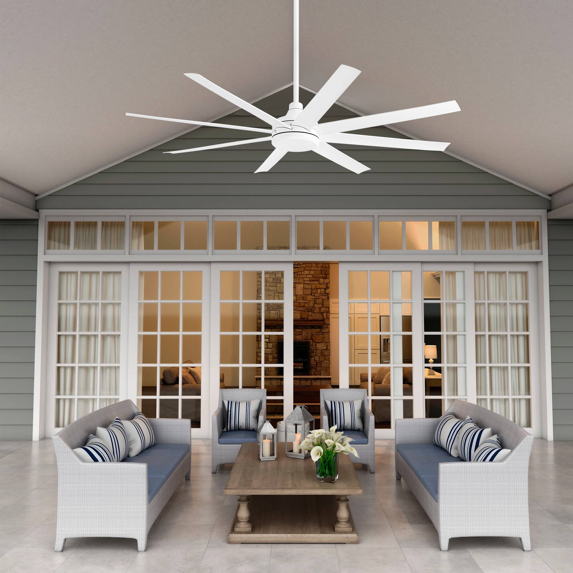 Alt View 2. Breezary - 65-Inch Ceiling Fan with 8 ABS Blades, 6-Speed DC Motor, Remote Control with Timer, 2 Downrods, Light/No-Light Options - Minimalist white(No Light).