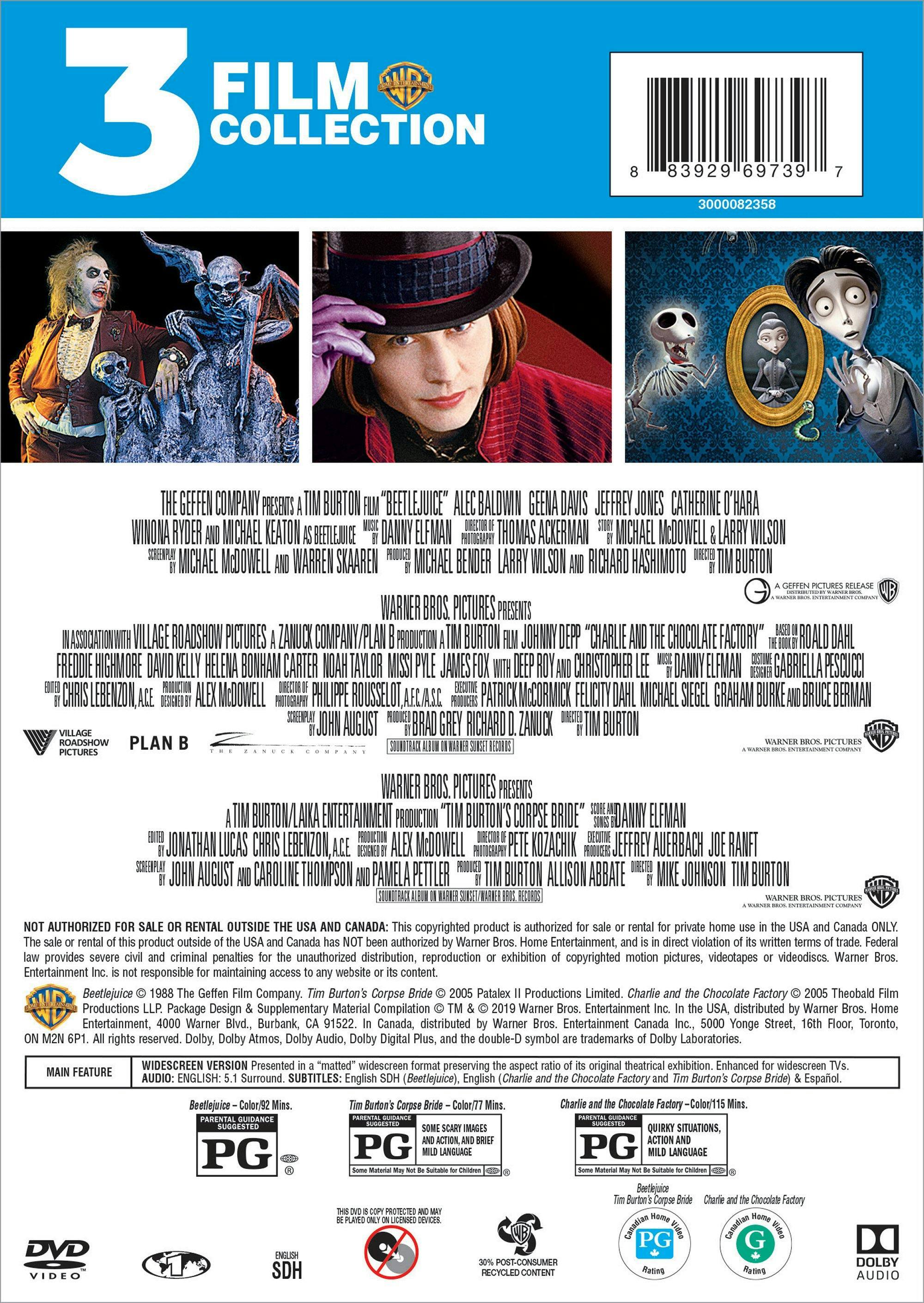 Angle. Beetlejuice/Charlie and the Chocolate Factory/Corpse Bride (DVD Triple Feature) [DVD].