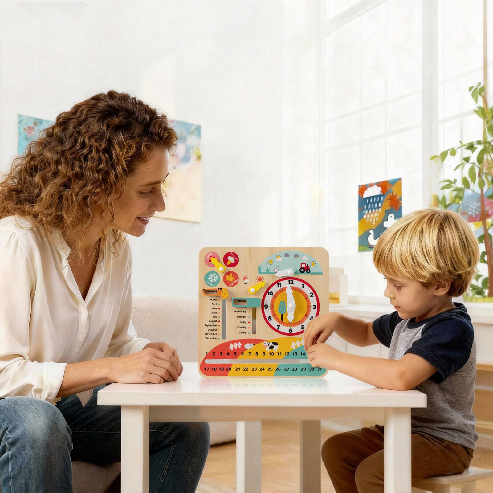 Alt View 1. Costway - Costway Kids Montessori Educational Learning Toy with Clock, Seasons, Weathers, Days - Multicolor.