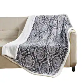 Noble House - Plazatex Gracey with Sherpa Plush Decorative All Season Plum Throw Blanket 50" x 60" Grey - Gray