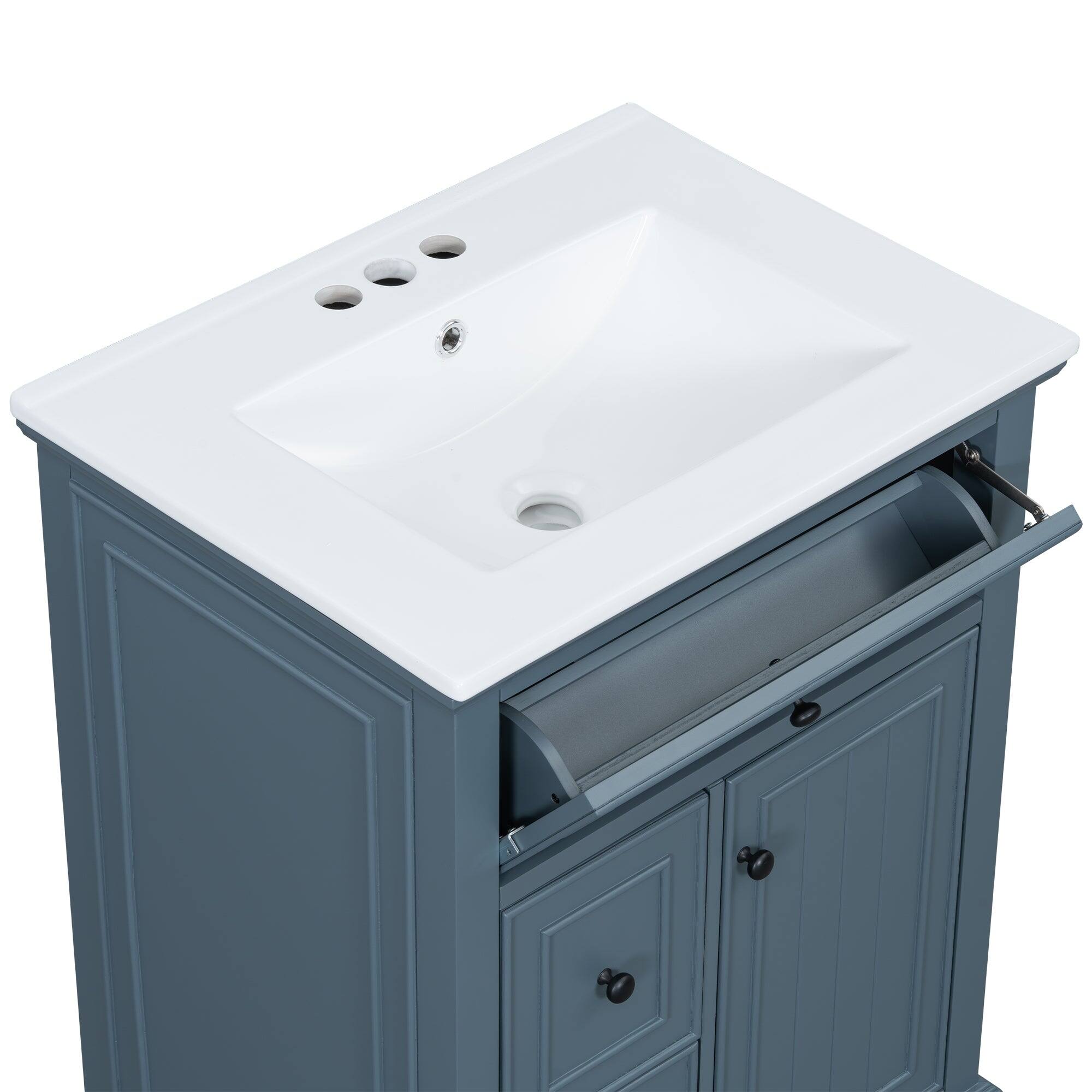 Alt View 9. Boyel Living - 24 Inch Bathroom Vanity with Sink Cabinet with One Flip Drawer and Two Drawers Adjustable Shelf Solid Wood MDF Blue Gray - Blue Gray.