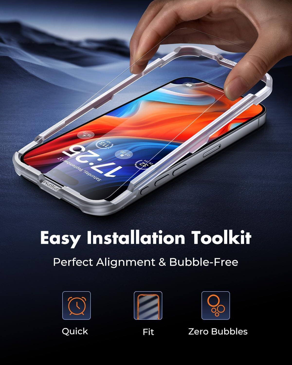 P15Pr  
18:25 113 OV  07:20 17 17:25  September 32 26 34 26 Saturday, CCC P16PM  
Easy Installation Toolkit  
Perfect Alignment & Bubble-Free  
Quick Fit  
Zero Bubbles