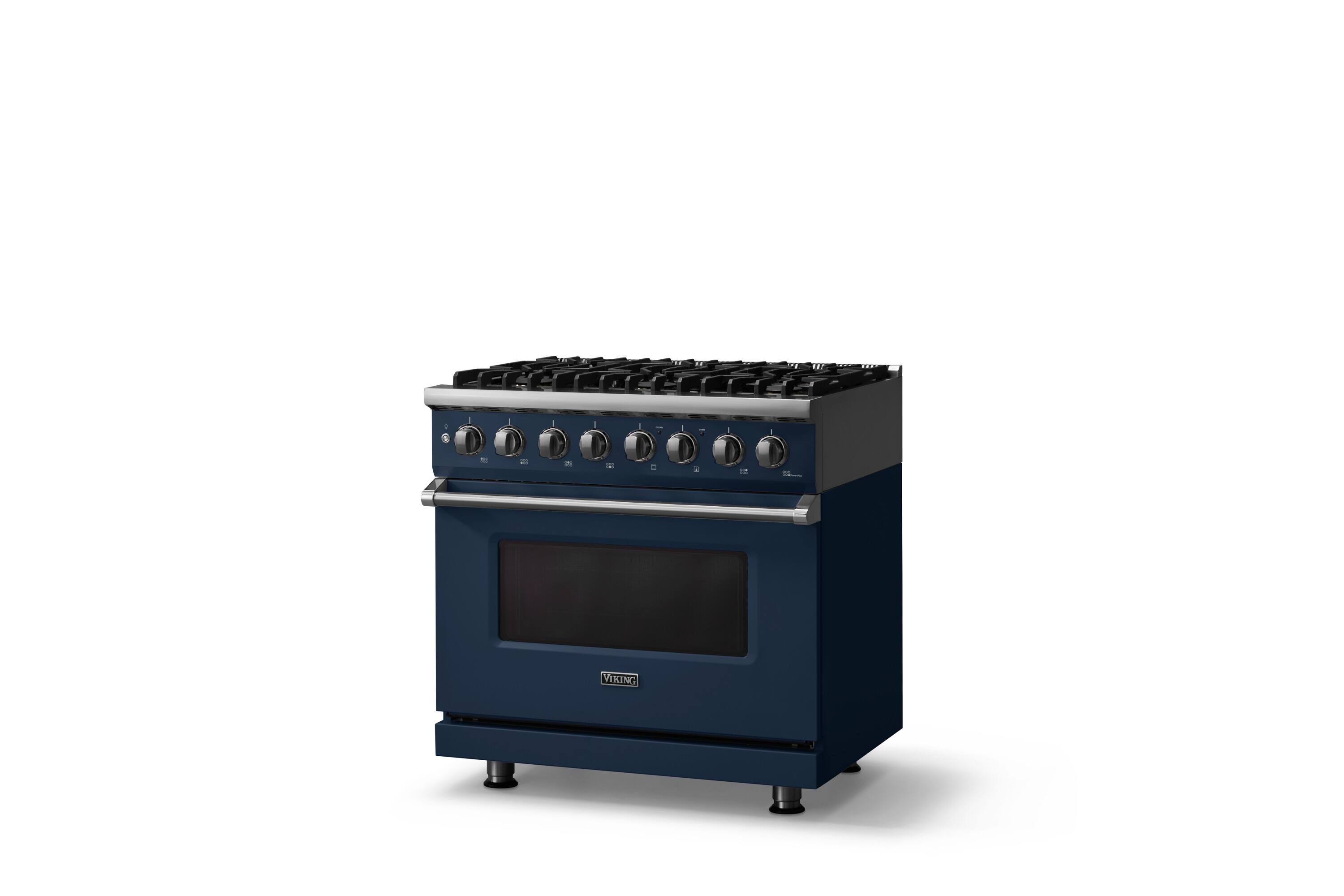 Angle. Viking - 36 in. Wide 6 Burner Pro 5 Series 5.6 Cu. Ft. Freestanding Sealed LP Dual Fuel Convection Range - Slate Blue - Slate Blue.