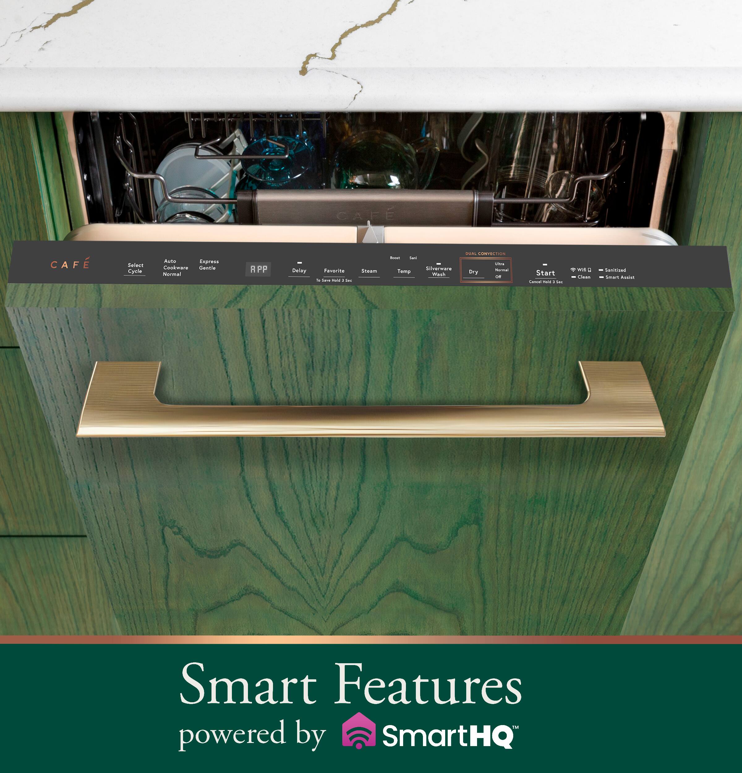 CAFE

Select Cycle
Auto Express Cookware Gentle Normal
APP
Delay
Favorite 9
Steam
DUAL CONNECTION
Food
Live
Silverware
formal
Temp
Dry
Wash
Start Cancel Half
les
us
Clean
Sealtfood
Smart Avent

Smart Features powered by SmartHQ