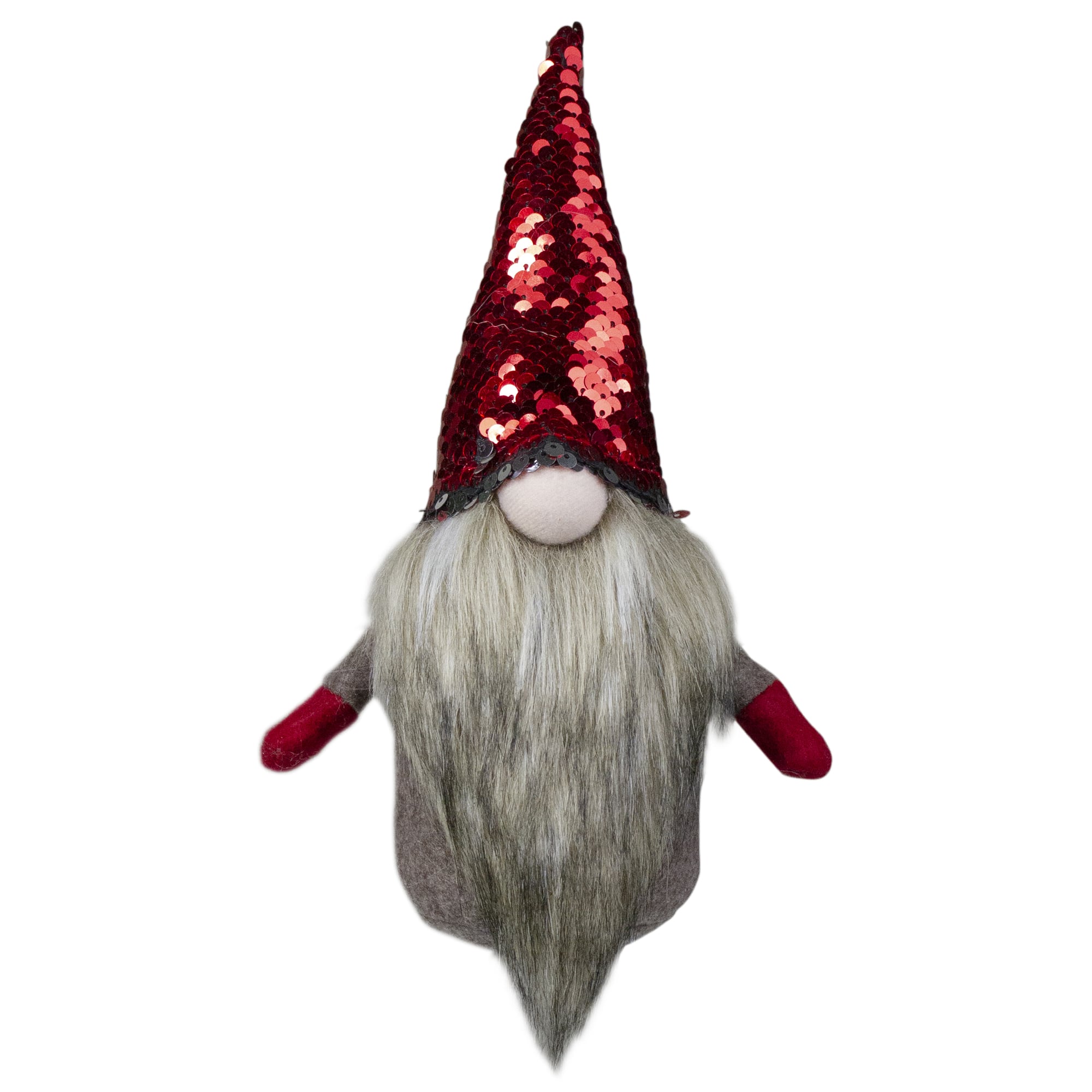 Northlight - Gnome with Beard and Flip Sequin Hat Christmas Figure - 9" - and Gray - Red