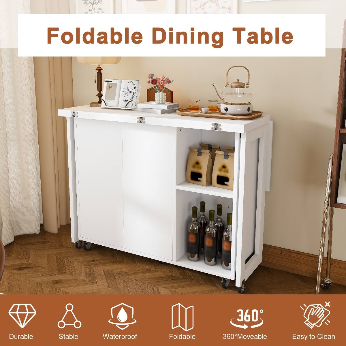 Foldable Dining Table

- Durable
- Stable
- Waterproof
- Foldable
- 360° Movable
- Easy to Clean