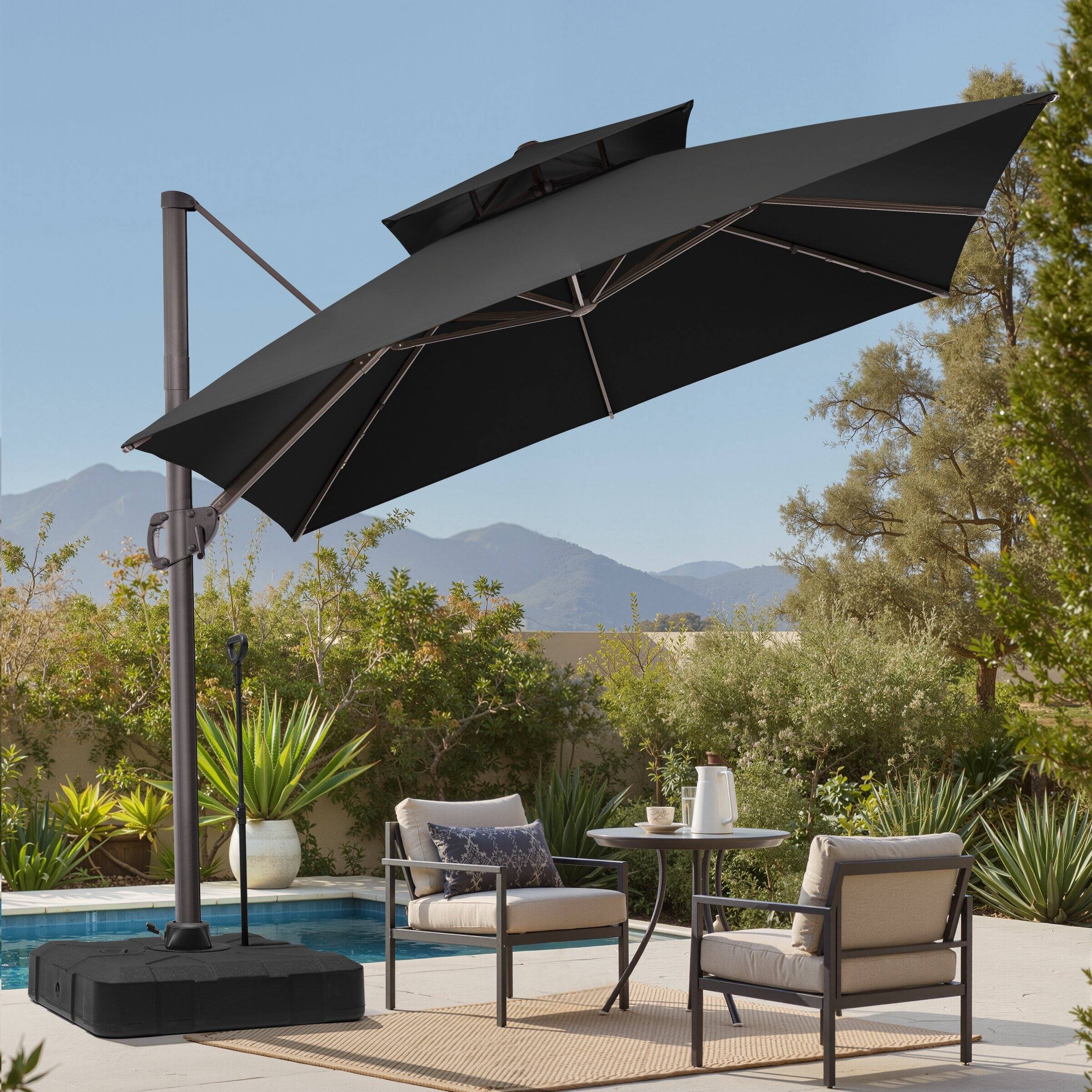 Back. Crestlive Products - Crestlive Products 10x10ft Aluminum Double Top Crank Cantilever Patio Umbrella with Base - Black.