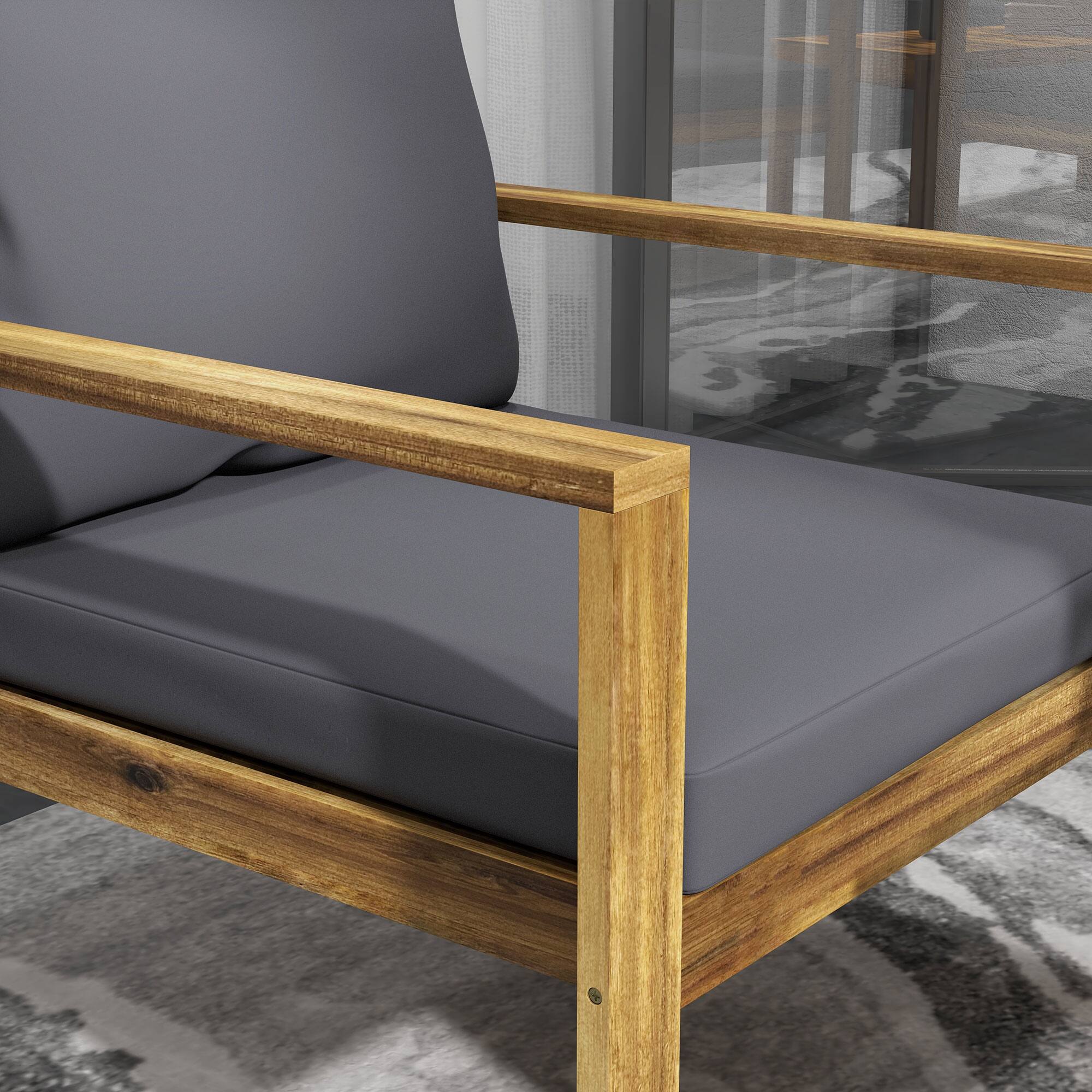 Alt View 7. Outsunny - Patio Furniture Set, 4 Piece Acacia Wood Conversation Set with a Sofa, Table & Chairs - Natural Wood.