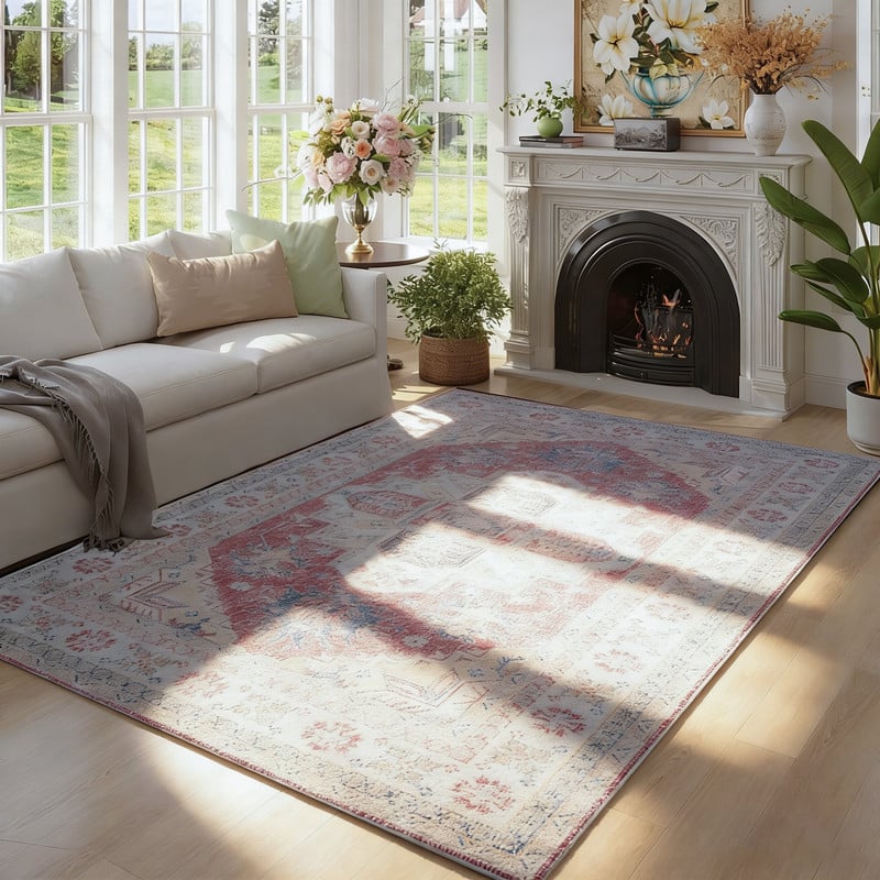 RYHNUYNE - 9x12 Area Rugs Living Room Rug Washable Vintage Boho Rug No Slip Stain Resistant Soft Carpet Indoor Floor Floral Carpets - Painting
