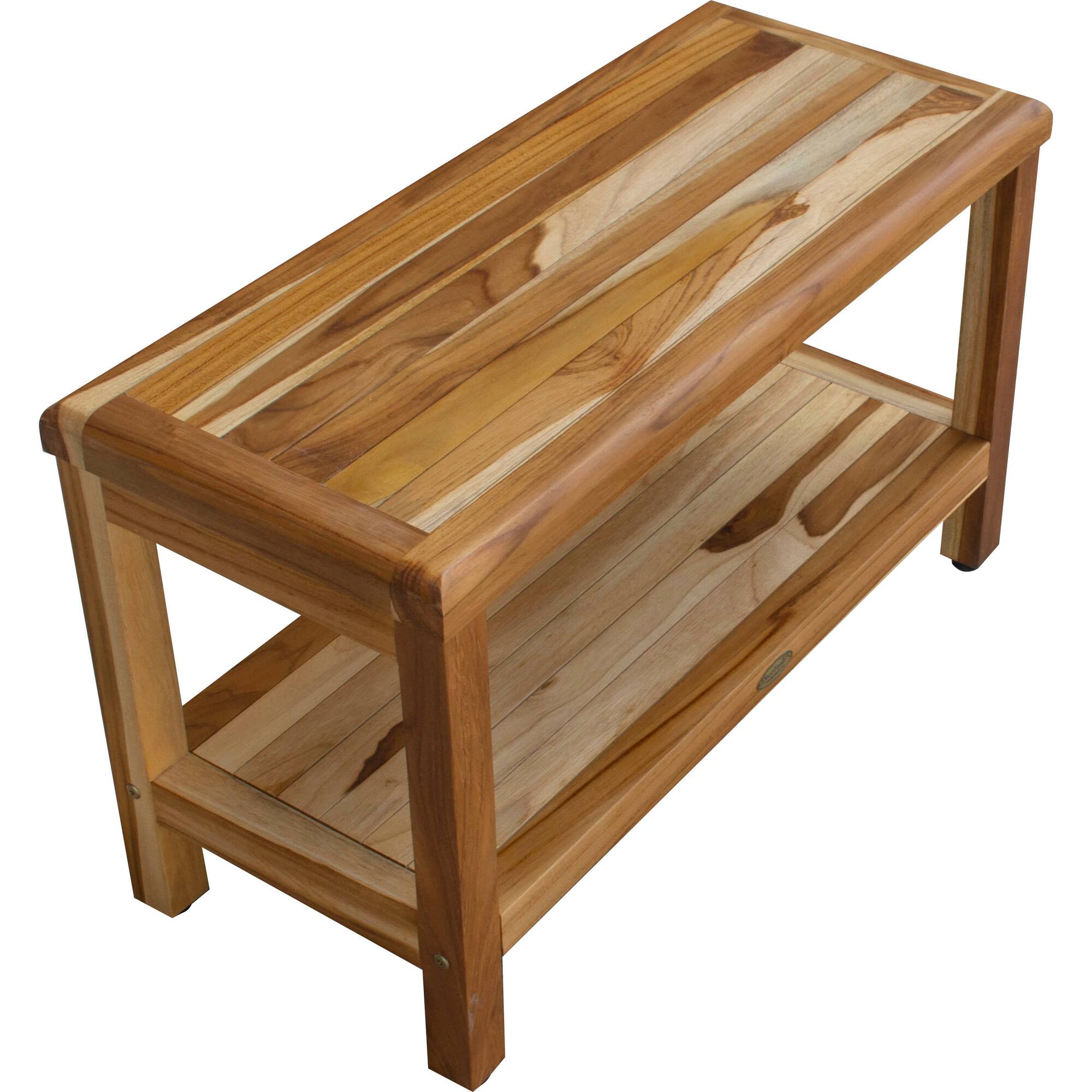 Alt View 1. EcoDecors - EcoDecors EarthyTeak Classic 29" Teak Shower Bench With shelf - EarthyTeak.
