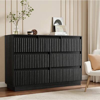 Koligey 7 Drawer Dresser 47"W Double Dresser With Waveform Fluted Panel Black F012-1 - Best Buy Koligey 7 Drawer Dresser 47"W Double Dresser With Waveform Fluted Panel Black F012-1 - Best Buy