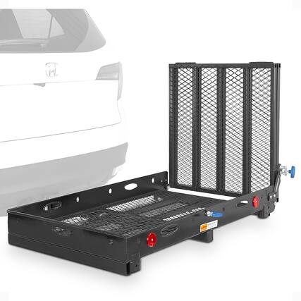 Front. Silver Spring - Silver Spring 48" x 28" Folding Steel Wheelchair Carrier with Ramp & Hitch Mount - Black.