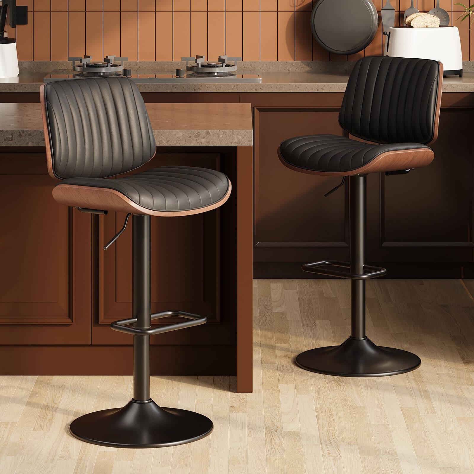 Black Set of 2 Modern Bar Stools